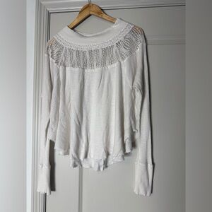 FREE PEOPLE White Knit Long Sleeve Top
